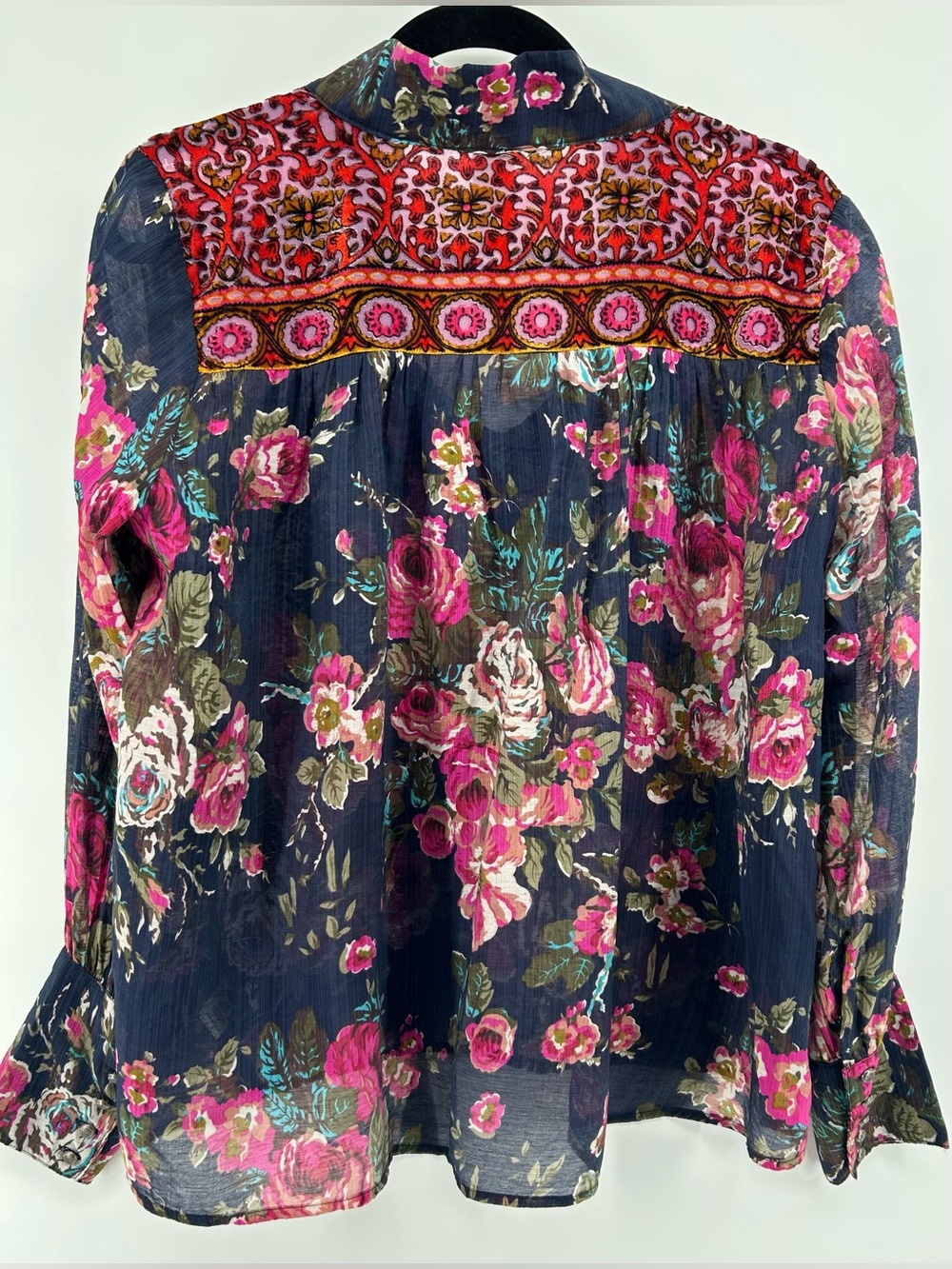 Aratta Silent Journey Floral Velvet Burnout Blouse S Boho Whimisigoth Romantic - Picture 9 of 12